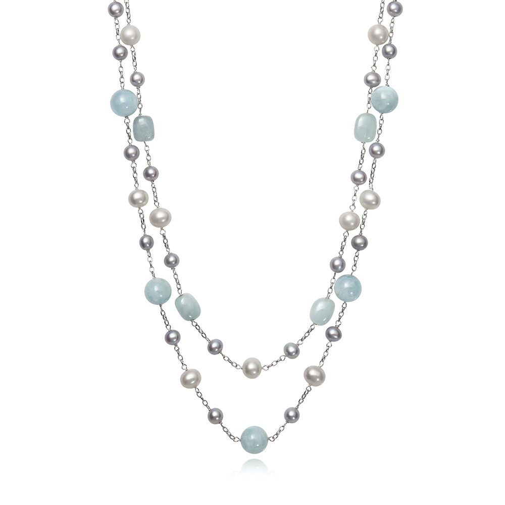 Chalcedony and Aquamarine Pearl Necklace – Hinerava Jewelry